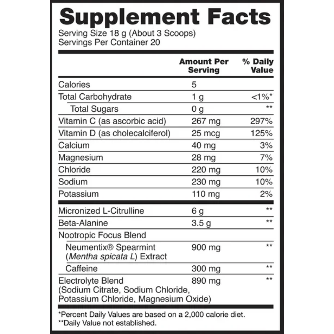 Optimum Nutrition Amped Pre Workout nutrition information panel nutrition panel
