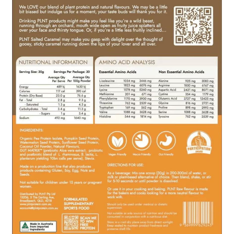 Phyba PLNT Protein nutrition information panel nutrition panel
