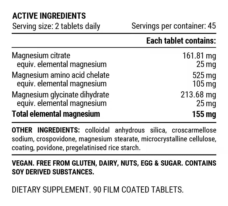 Pillar Performance Triple Magnesium Tablets nutrition information panel nutrition panel