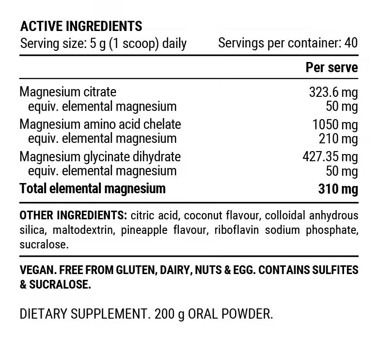 Pillar Performance Triple Magnesium Powder nutrition information panel nutrition panel