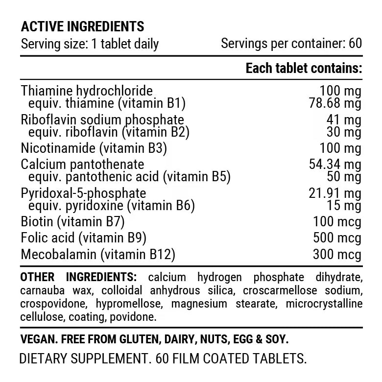 Pillar Performance Ultra B Active nutrition information panel nutrition panel
