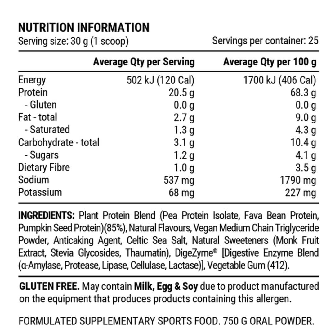 Pillar Performance Plant Protein nutrition information panel nutrition panel