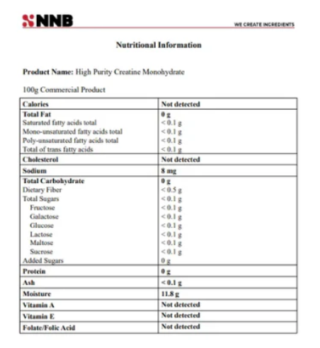 Primabolics Purest Creatine Monohydrate nutrition information panel nutrition panel