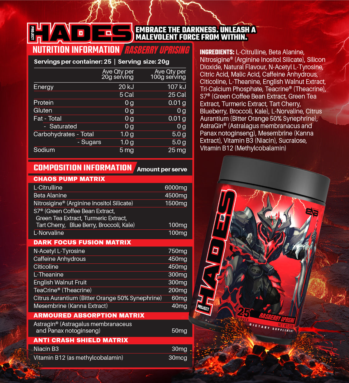 Booty N Buff Project Hades nutrition information panel nutrition panel