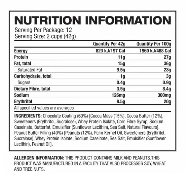 Quest Nutrition Peanut Butter Cups nutrition information panel nutrition panel