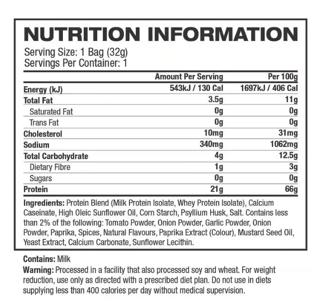 Quest Nutrition Protein Chips nutrition information panel nutrition panel