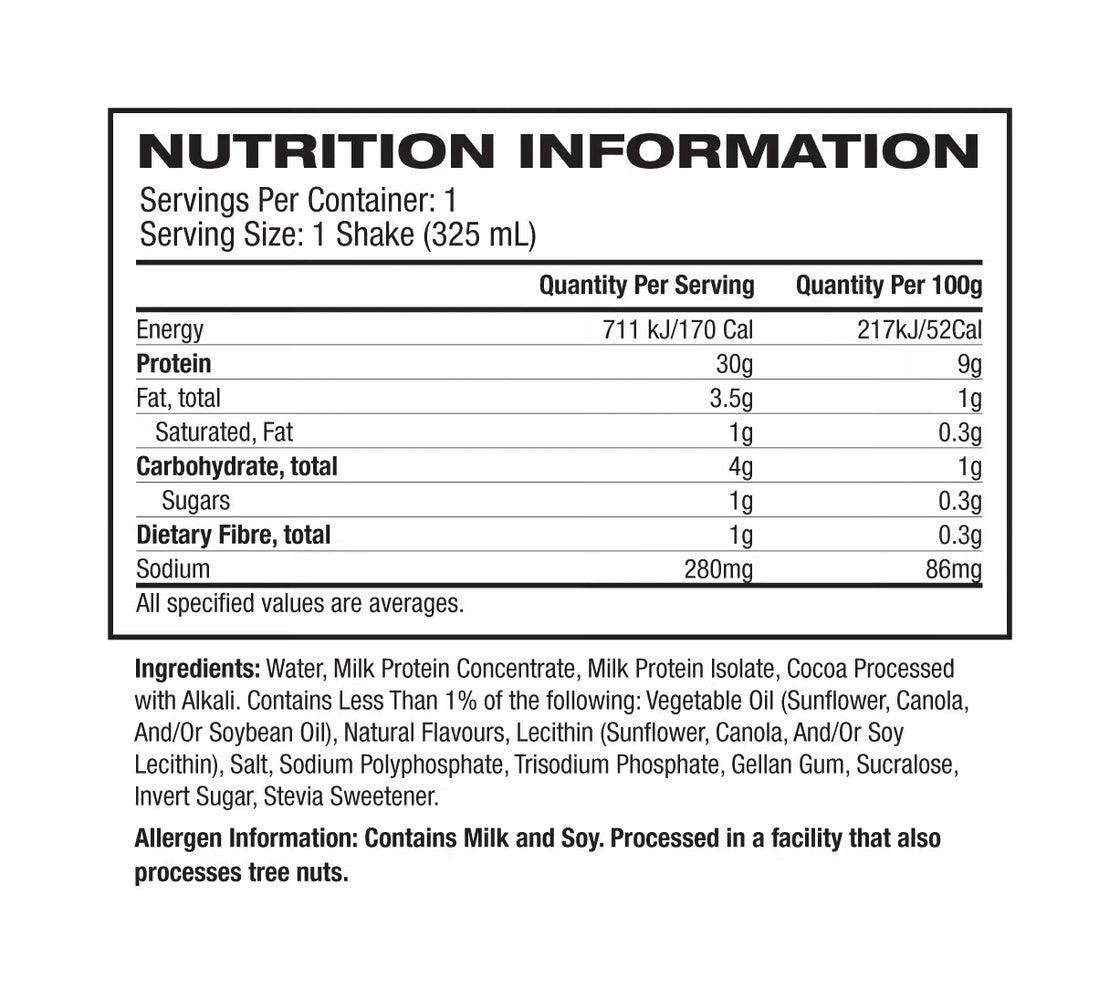 Quest Protein Shake RTD nutrition information panel nutrition panel