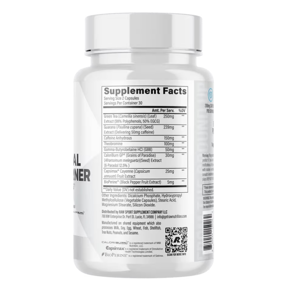 RAW Essential Fat Burner nutrition information panel nutrition panel
