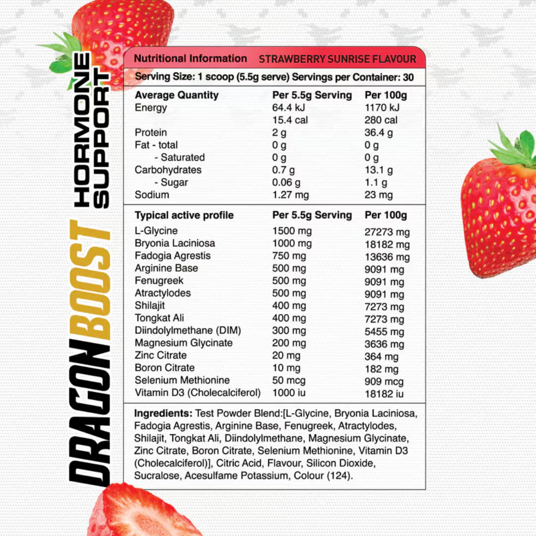 Dragon Boost Hormone Support nutrition information panel nutrition panel