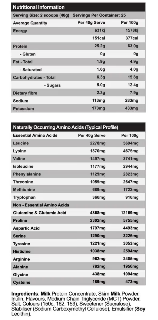 Red Dragon Nutritionals Protein Mousse nutrition information panel nutrition panel