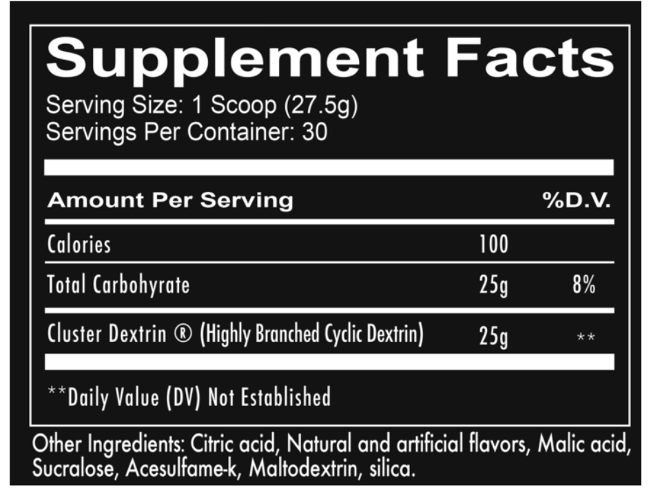 Redcon1 Cluster Bomb nutrition information panel nutrition panel