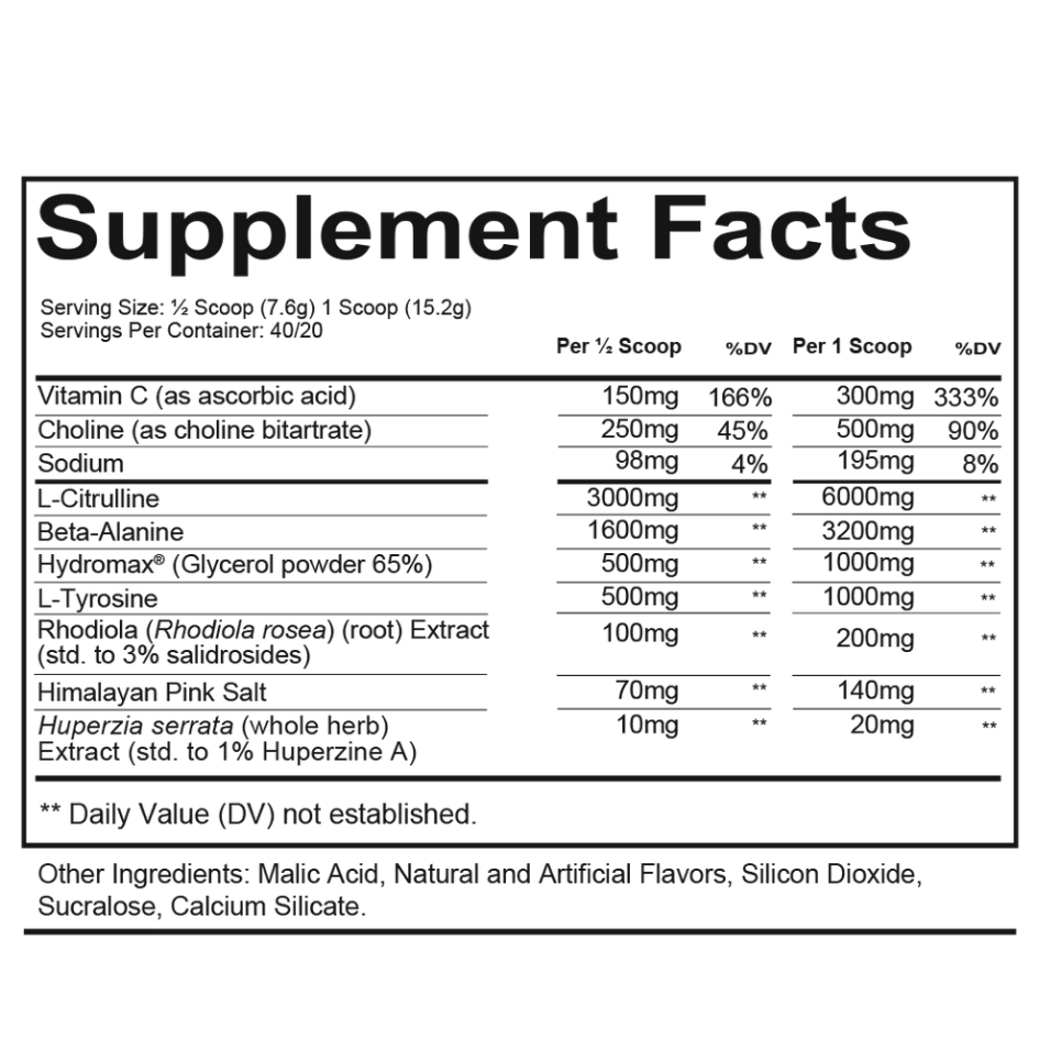 Redcon1 Total War Pump nutrition information panel nutrition panel