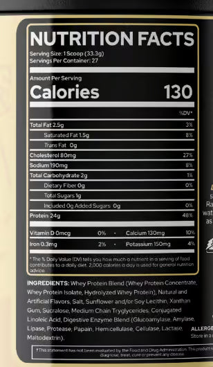 Repp Sports Raze Whey nutrition information panel nutrition panel