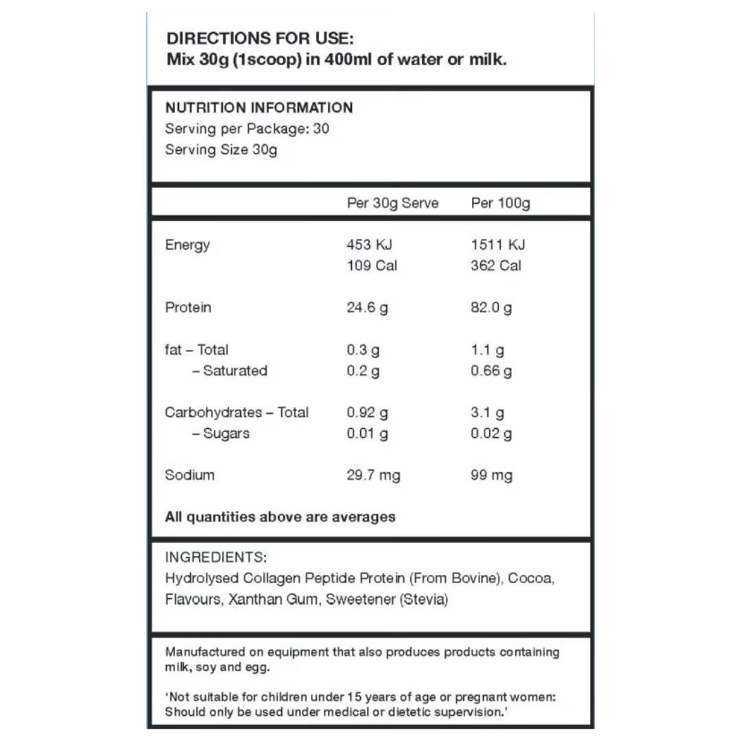 Reset Nutrition Collagen Protein nutrition information panel nutrition panel