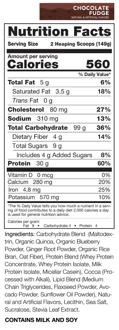 Rival Nutrition Clean Gainer nutrition information panel nutrition panel