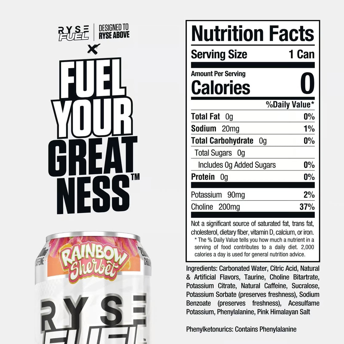 Ryse Fuel Energy Drink nutrition information panel nutrition panel