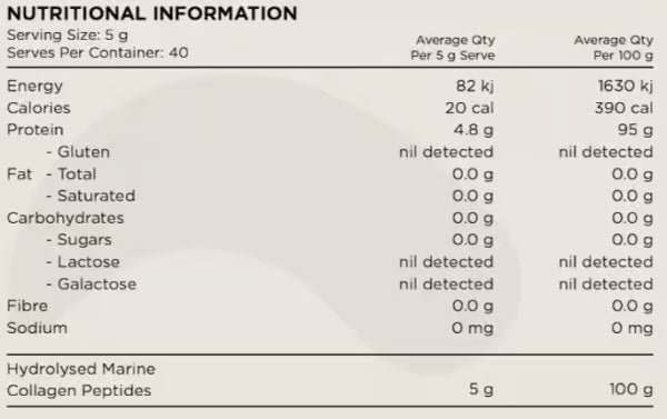 Switch Marine Collagen nutrition information panel nutrition panel