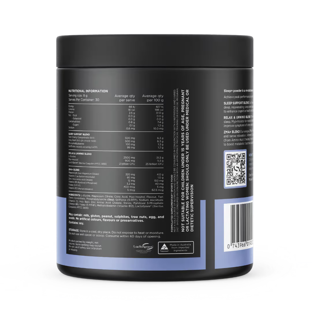 Switch Nutrition Sleep+ nutrition information panel nutrition panel