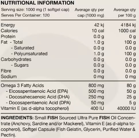 Switch Ultra Fish Oil nutrition information panel nutrition panel