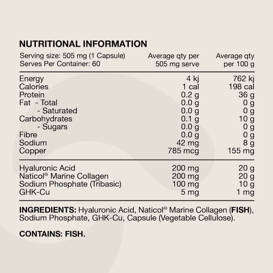 Switch Nutrition Hair + Skin nutrition information panel nutrition panel