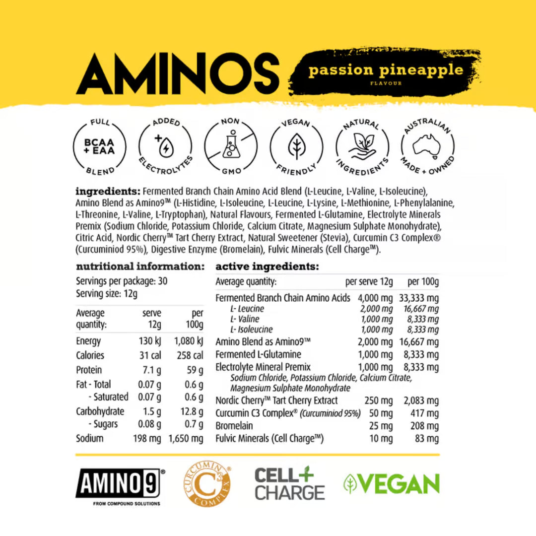 White Wolf Vegan Essential Aminos nutrition information panel nutrition panel