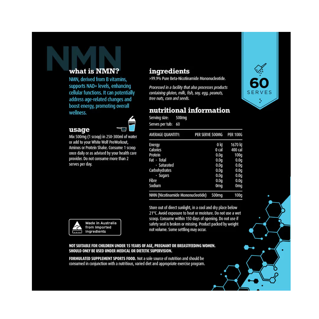 White Wolf Pure NMN nutrition information panel nutrition panel