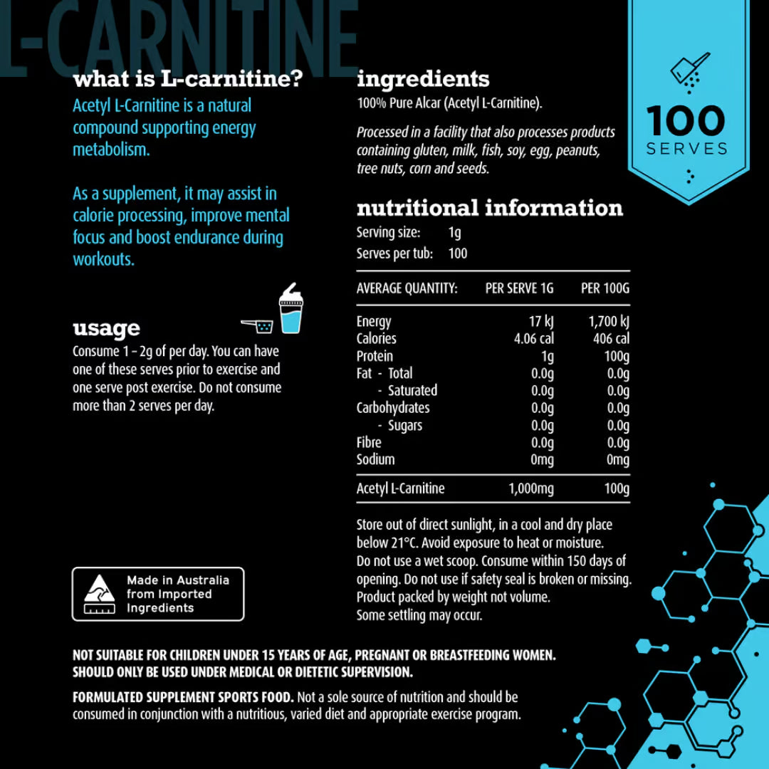 White Wolf Pure L-Carnitine nutrition information panel nutrition panel