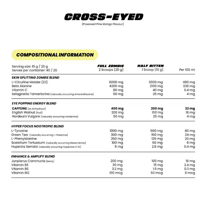 Zombie Labs Cross-Eyed nutrition information panel nutrition panel