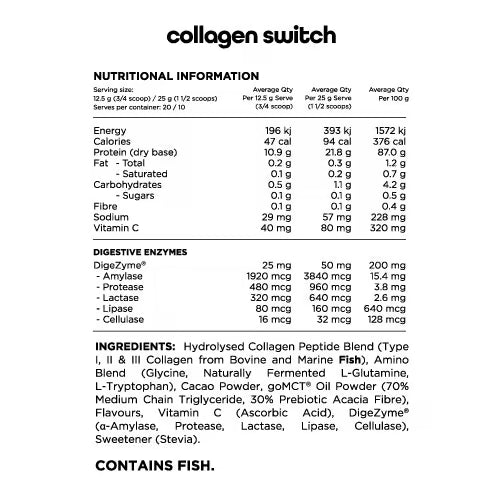 Switch Collagen nutrition information panel nutrition panel