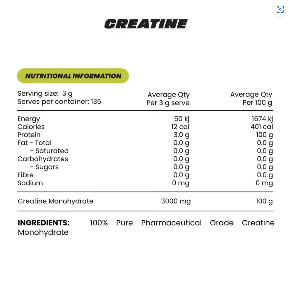 Zombie Labs Creatine nutrition information panel nutrition panel