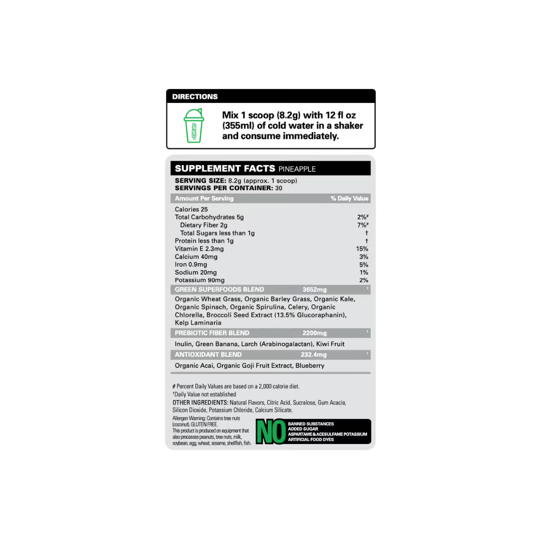 EHP Labs Oxygreens nutrition information panel nutrition panel