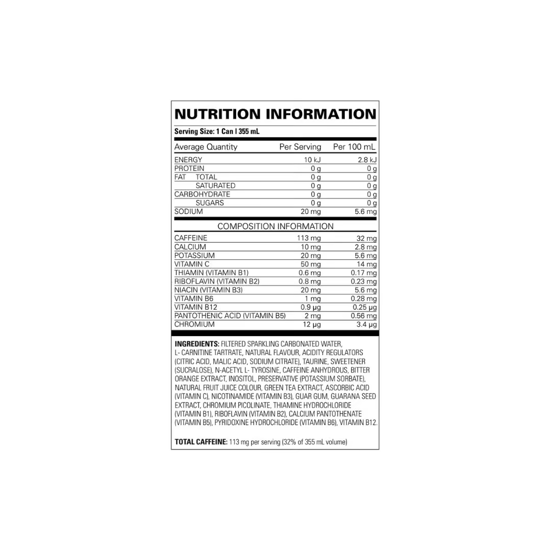 EHP Labs Oxyshred Ultra Energy nutrition information panel nutrition panel