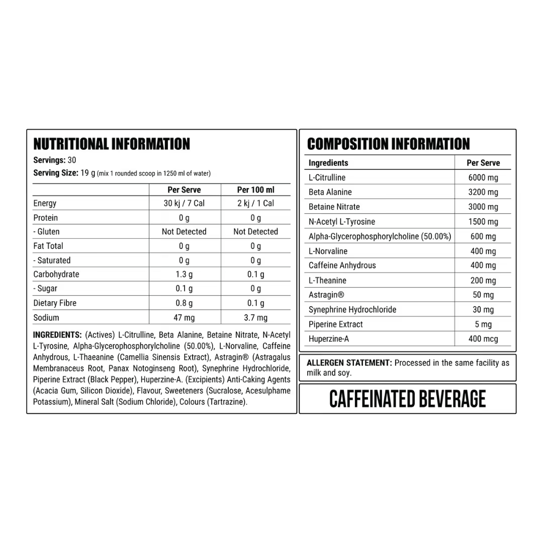 Faction Labs Disorder Ultimate nutrition information panel nutrition panel