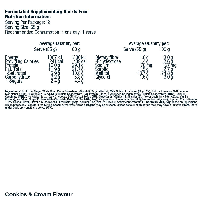 Body Science High Protein Mousse Low Carb Bar nutrition information panel nutrition panel