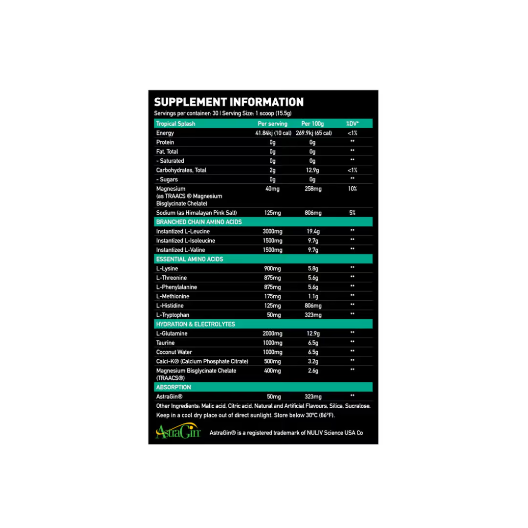Onest AminoLoad nutrition information panel nutrition panel