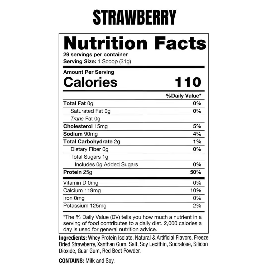 Pro Supps Whey Isolate nutrition information panel nutrition panel