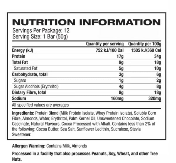 Quest Protein Bar nutrition information panel nutrition panel