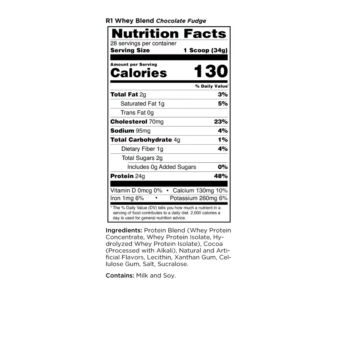 R1 Whey Protein nutrition information panel nutrition panel
