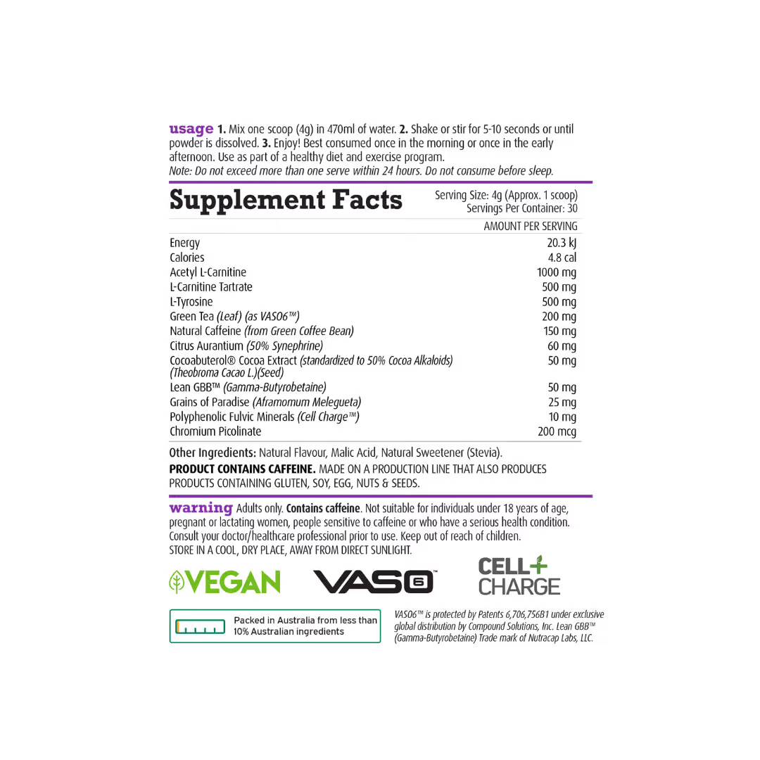 White Wolf Shape Shifter nutrition information panel nutrition panel