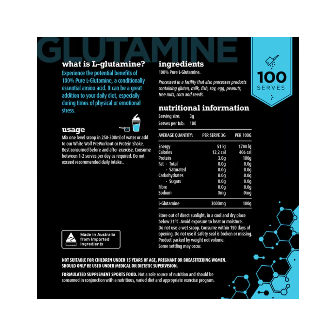 White Wolf Pure Glutamine nutrition information panel nutrition panel