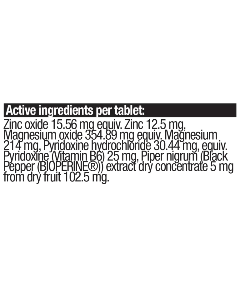 Body Science Zinc Magnesium Vitamin B6 nutrition information panel nutrition panel