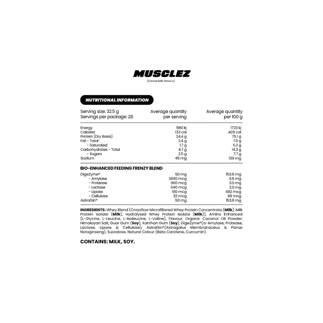 Zombie Labs Musclez nutrition information panel nutrition panel